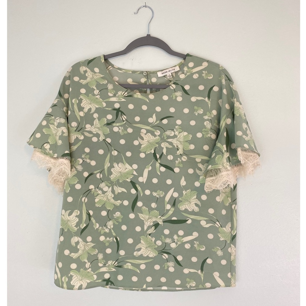 Rose and Olive Green Floral and Polka Dot Blouse